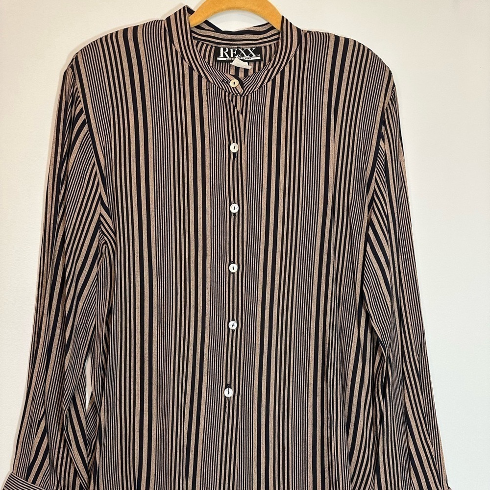 REXX London New York Vintage Womens Size M Shirt Blouse Top Striped Shoulder Pad